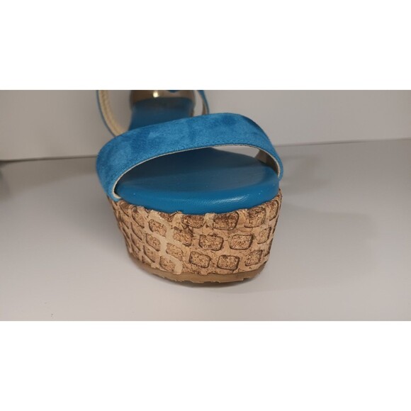 Jimmy Choo Wedge Sandals Blue Suede Cork Espadrilles Made in Spain Size 38 - Picture 5 of 16